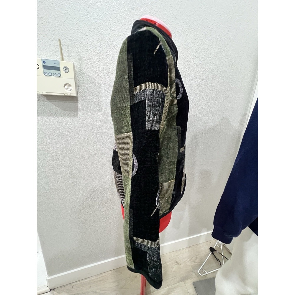 Patchwork Teacher Jacket Abstract Print Olive Gre… - image 2